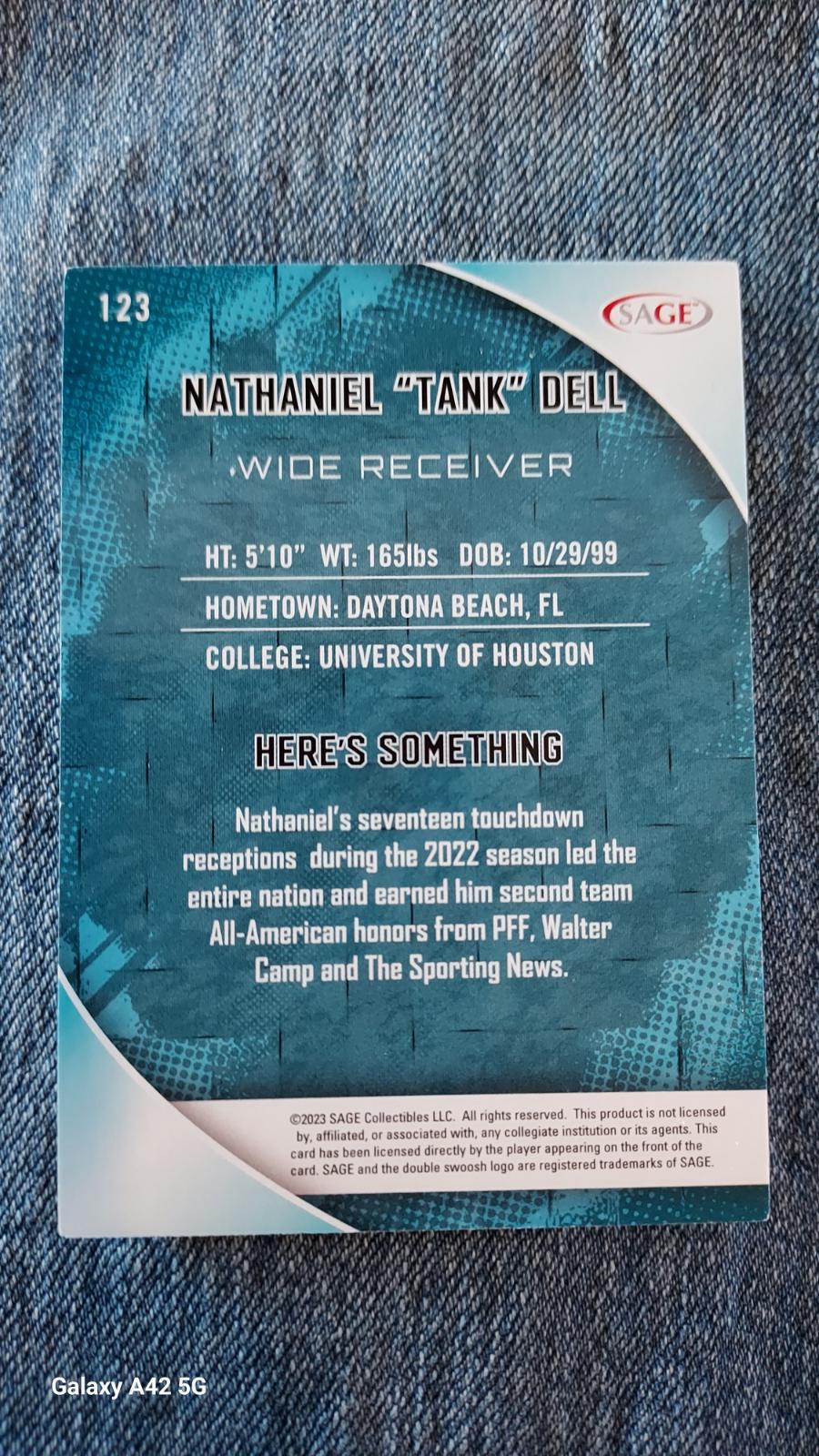 Nathaniel 'Tank' Dell [Red] #123 Prices | 2023 Sage | Football Cards