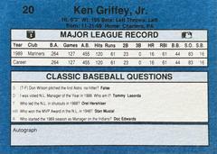 Card Back | Ken Griffey Jr. Baseball Cards 1990 Classic