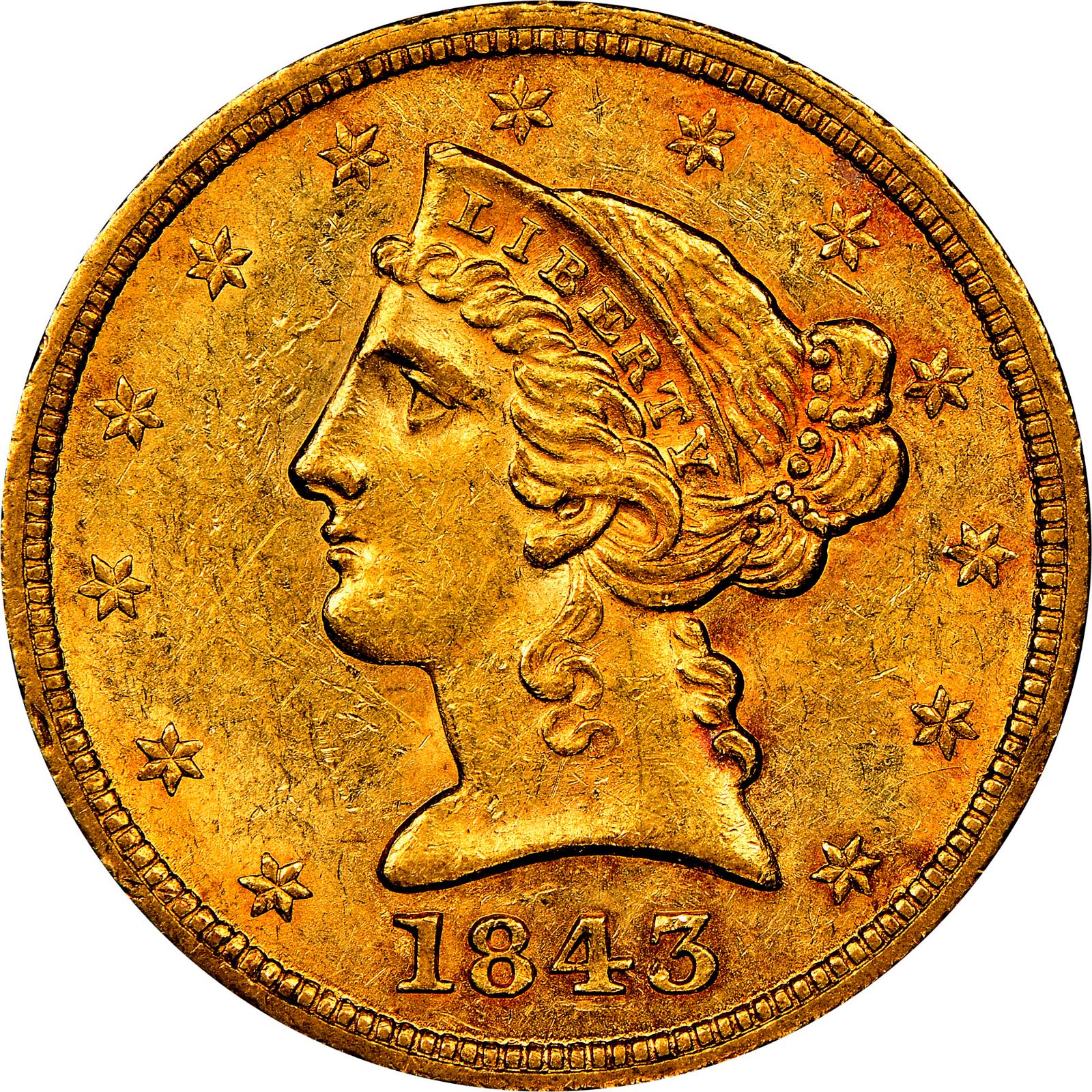 1843 O Coins Liberty Head Half Eagle