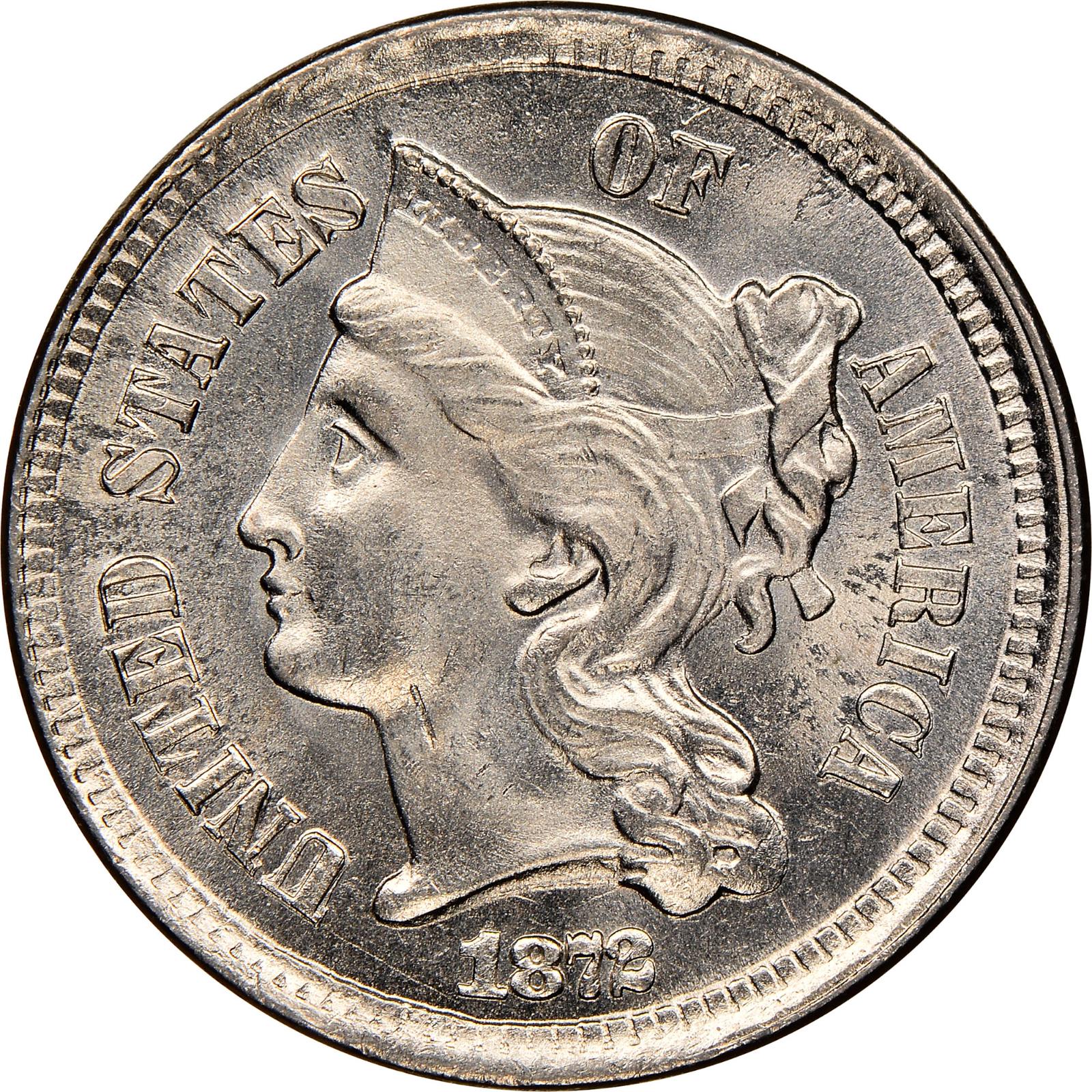 1872 Coins Three Cent Nickel