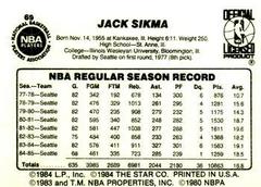 Back Side | Jack Sikma Basketball Cards 1986 Star