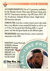 Back Of Card | Sean Rooks Basketball Cards 1992 Star Pics