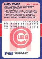 Back | Mark Grace Baseball Cards 1989 Fleer Exciting Stars