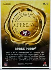 Back Of Card /10 | Brock Purdy [Gold] Football Cards 2023 Panini Zenith Zeal of Approval