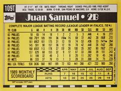 Rear | Juan Samuel Baseball Cards 1990 Topps Traded Tiffany