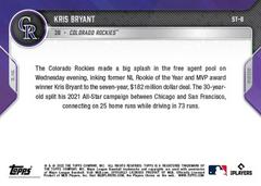 Back | Kris Bryant Baseball Cards 2022 Topps Now Spring Training
