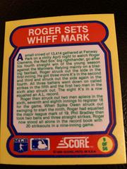 Roger Sets Whiff Mark #9 Baseball Cards 1988 Score Magic Motion Great Moments in Baseball Prices