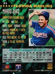 Rear | Mario Diaz Baseball Cards 1994 Stadium Club Team Series