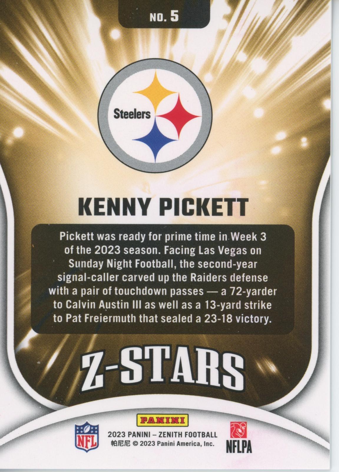 Kenny Pickett 5 Prices 2023 Panini Zenith ZStar Football Cards