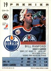 Back Of Card | Bill Ranford Hockey Cards 1992 O-Pee-Chee Premier Star Performers