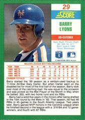 Back | Barry Lyons Baseball Cards 1990 Score