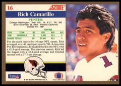 Back Of Card | Rich Camarillo Football Cards 1991 Score