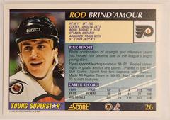 Back Of Card | Rod Brind'Amour Hockey Cards 1992 Score Young Superstars