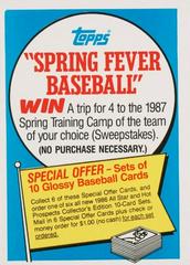 87 Spring Fever BB [Entry Card] Baseball Cards 1986 Topps Prices