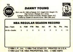 Back Side | Danny Young Basketball Cards 1986 Star