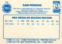 Back Side | Sam Perkins Basketball Cards 1986 Star
