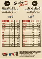 Rear | Adrian Beltre/Shawn Green Baseball Cards 2003 Fleer Double Header