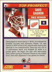 Back Of Card  | Dave Gagnon Hockey Cards 1991 Score American