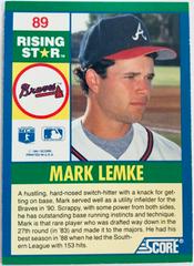 89 Mark Lemke | Mark Lemke Baseball Cards 1991 Score Rising Stars