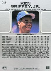 Card Back | Ken Griffey Jr. Baseball Cards 1990 Leaf