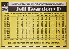Rear | Jeff Reardon Baseball Cards 1990 Topps Traded Tiffany