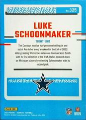 Back | Luke Schoonmaker Football Cards 2023 Panini Donruss