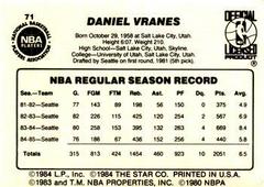 Back Side | Danny Vranes Basketball Cards 1986 Star