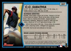 Back Of Card | CC Sabathia [Gold] Baseball Cards 2001 Bowman