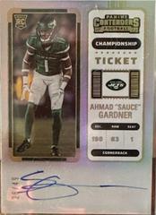 Ahmad 'Sauce' Gardner [Autograph Championship Ticket] #101 Football Cards 2022 Panini Contenders Prices