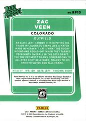 Back Of Card | Zac Veen Baseball Cards 2021 Panini Donruss Optic Rated Prospect