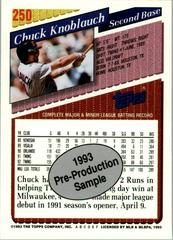 Back | Chuck Knoblauch [Pre-Production] Baseball Cards 1993 Topps