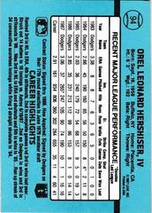 Back Of Card | Orel Hershiser Baseball Cards 1988 Donruss