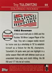 Rear | Troy Tulowitzki Baseball Cards 2008 Topps Chrome Trading Card History