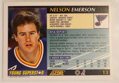 Back Of Card | Nelson Emerson Hockey Cards 1992 Score Young Superstars