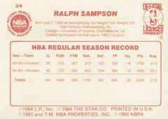 Back Side | Ralph Sampson Basketball Cards 1986 Star