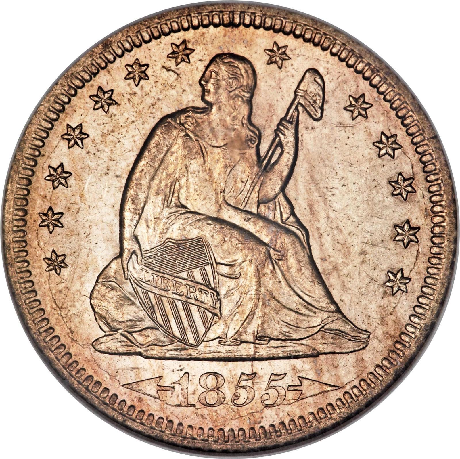 1855 O [ARROWS] Coins Seated Liberty Quarter