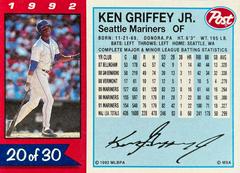 Card Back | Ken Griffey Jr. Baseball Cards 1992 Post Cereal