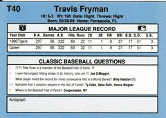 Back | Travis Fryman Baseball Cards 1991 Classic
