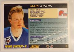 Back Of Card | Mats Sundin Hockey Cards 1992 Score Young Superstars