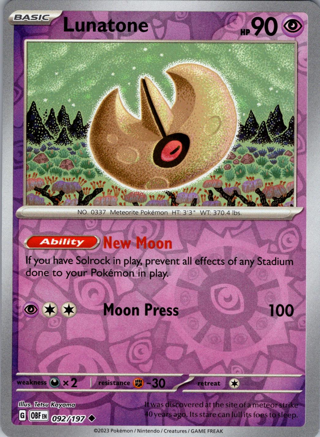 Lunatone [Reverse Holo] #92 Pokemon Obsidian Flames