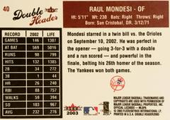 Rear | Raul Mondesi Baseball Cards 2003 Fleer Double Header