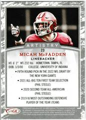 Back | Micah McFadden Football Cards 2022 Sage Artistry