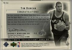 Back | Tim Duncan Basketball Cards 2003 Ultimate Collection Dual Game Jersey