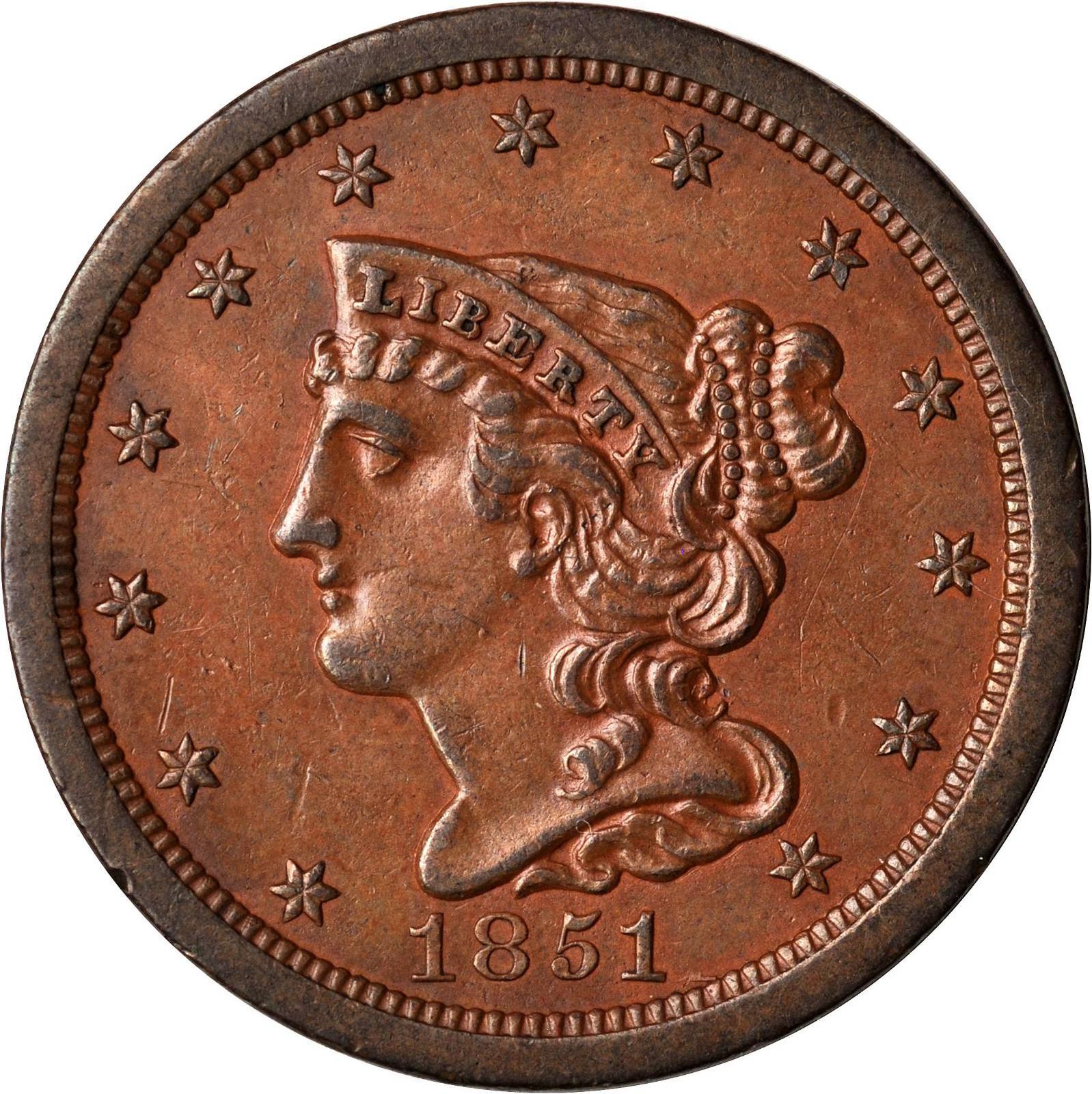 1851 [PROOF] Coins Braided Hair Half Cent