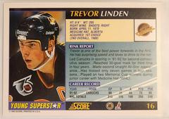 Back Of Card | Trevor Linden Hockey Cards 1992 Score Young Superstars
