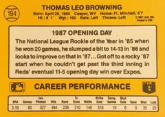 Rear | Tom Browning Baseball Cards 1987 Donruss Opening Day