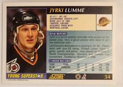 Back Of Card | Jyrki Lumme Hockey Cards 1992 Score Young Superstars