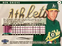 Rear | Ben Grieve Baseball Cards 1998 Fleer Tradition
