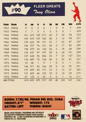 Rear | Tony Oliva Baseball Cards 2002 Fleer Greats