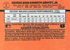 Card Back | Ken Griffey Jr. Baseball Cards 1990 Donruss Learning Series